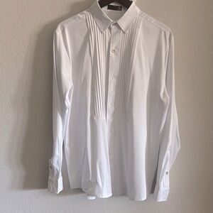 White Pleated Front Men's Dress Shirt